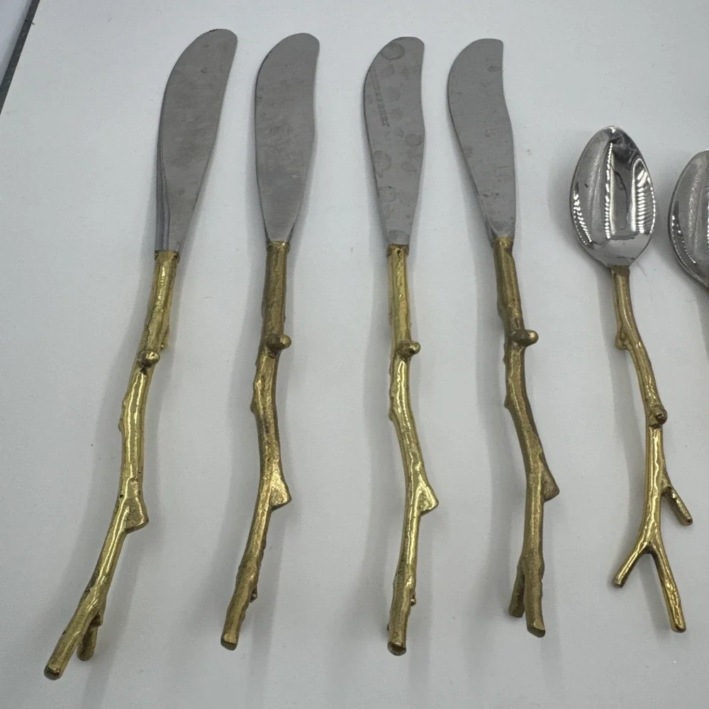 Pier 1 Imports flatware‎ branch/twig-style gold handles stainless steel .